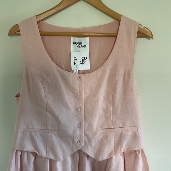 Paper Heart Linen Blend Pastel Pink Dress Sz XL Faux Separates Suit Vest Skirt - Picture 2 of 10